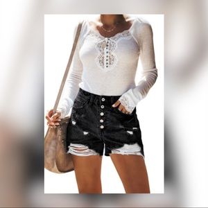 🆕 Black High Rise Distressed Denim Shorts